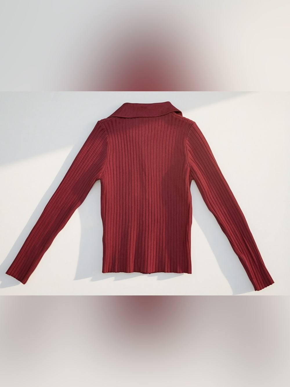 Zara Ribbed Button Front Collared Cardigan Top Rust Red NWT Fall Boho Preppy - Picture 5 of 5